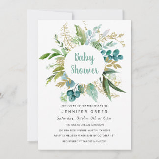 Greenery Botanical Baby shower Invitation Boy Kaart