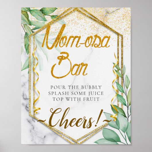 Greenery Botanical Baby shower Mimosa Bar Sign Poster (Voorkant)