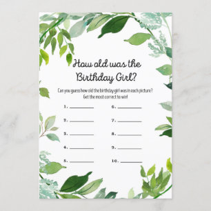 Greenery Botanical Birthday Girl Game 5x7-inch for Kaart