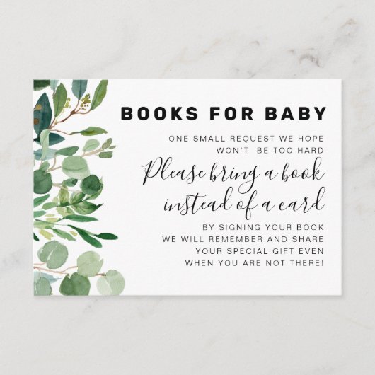 Greenery Botanical Book Aanvraag voor Baby shower Informatiekaartje (Voorkant)