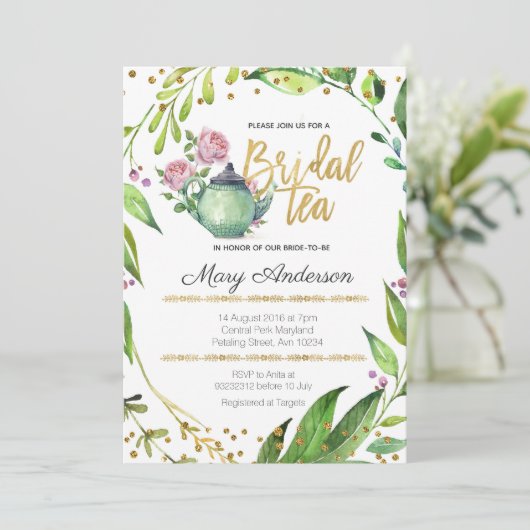 Greenery Botanical Bridal Tea Party Kaart (Staand voorkant)