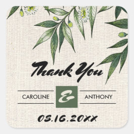 Greenery Botanical Burlap Wedding Bedankt Vierkante Sticker