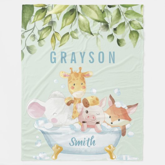 Greenery Botanical Cute Baby Animals in een buisje Fleece Deken (Voorkant)