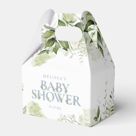 Greenery Botanical Dusty Blue Baby shower Bedankdoosjes (Voorkant Zijde)