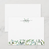 Greenery Botanical Eucalyptus Foliage Monogram Notitiekaartje (Voorkant / Achterkant)