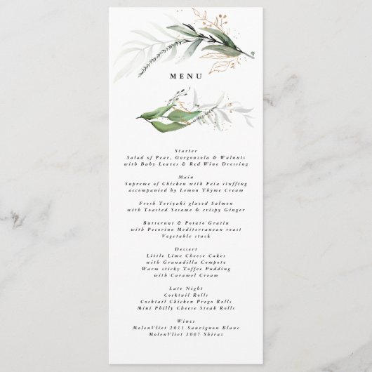 Greenery Botanical Eucalyptus Modern Sage Menu (Voorkant)