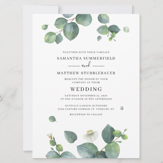 Greenery Botanical Eucalyptus Waterverf Wedding Kaart (Voorkant)