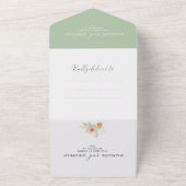 Greenery Botanical Floral Sage Green Peach Wedding All In One Uitnodiging (Buitenkant)