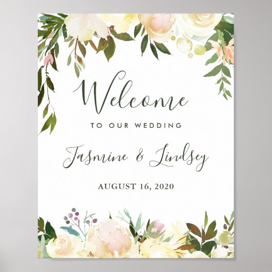 Greenery Botanical Floral Wedding Welcome Sign Poster (Voorkant)