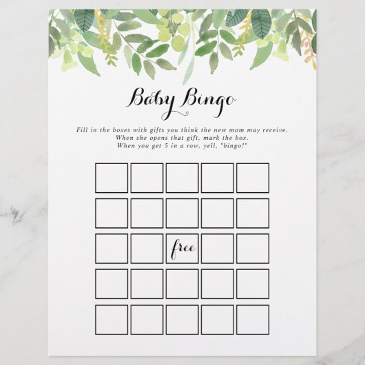 Greenery Botanical Foliage Baby Bingo Shower Game (Voorkant)