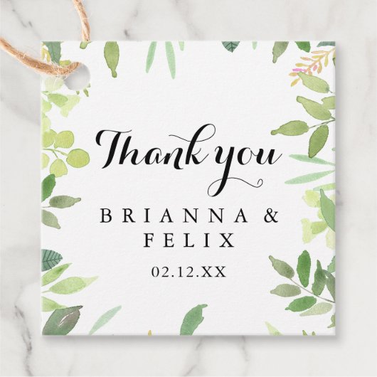 Greenery Botanical Foliage Calligraphy Wedding Bedankjes Labels (Voorkant)