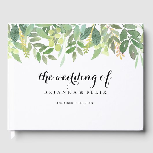 Greenery Botanical Foliage Calligraphy Wedding Gastenboek (Voorkant)