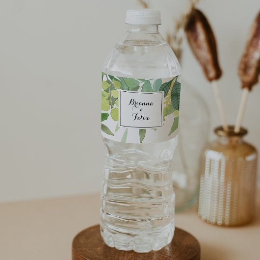 Greenery Botanical Foliage Calligraphy Wedding Waterfles Etiket