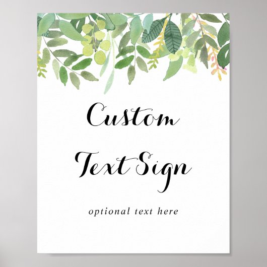 Greenery Botanical Foliage Custom Text Sign Poster (Voorkant)