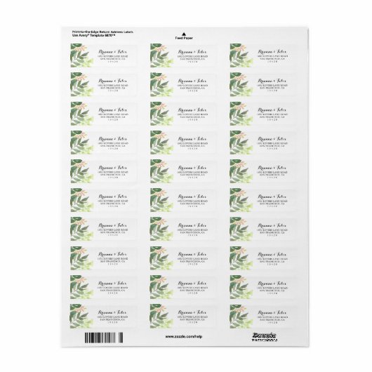 Greenery Botanical Foliage Return Address Etiket (Full Sheet)