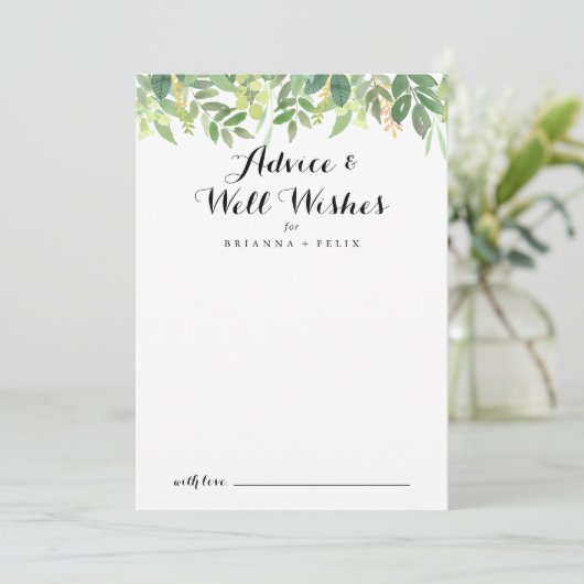 Greenery Botanical Foliage Wedding Well Wishes Advieskaart (Staand voorkant)