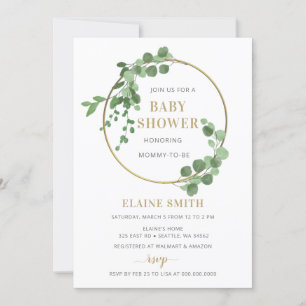 Greenery Botanical Gold Gender Neutral Baby shower Kaart