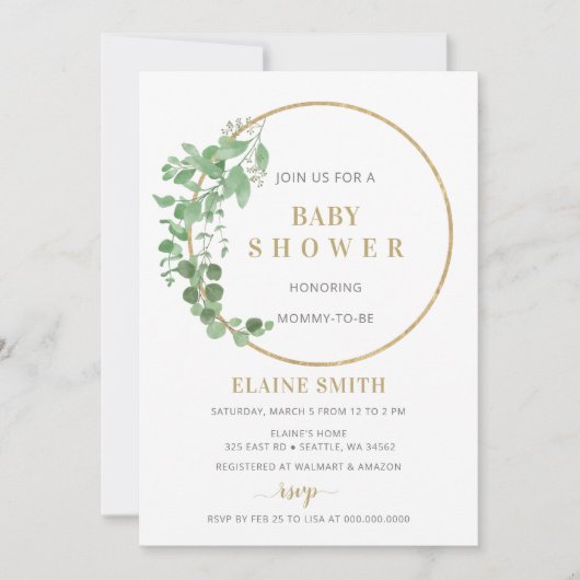 Greenery Botanical Gold Gender Neutral Baby shower Kaart (Voorkant)