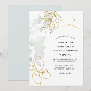 Greenery Botanical Gold Leaf Wedding Kaart