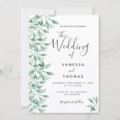 Greenery botanical green white script bruiloft kaart (Voorkant)