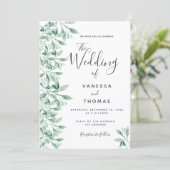 Greenery botanical green white script bruiloft kaart (Staand voorkant)