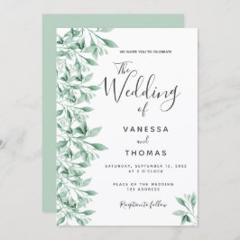 Greenery botanical green white script bruiloft kaart