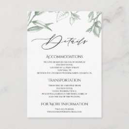 Greenery Botanical Leaves Accommodations Informatiekaartje