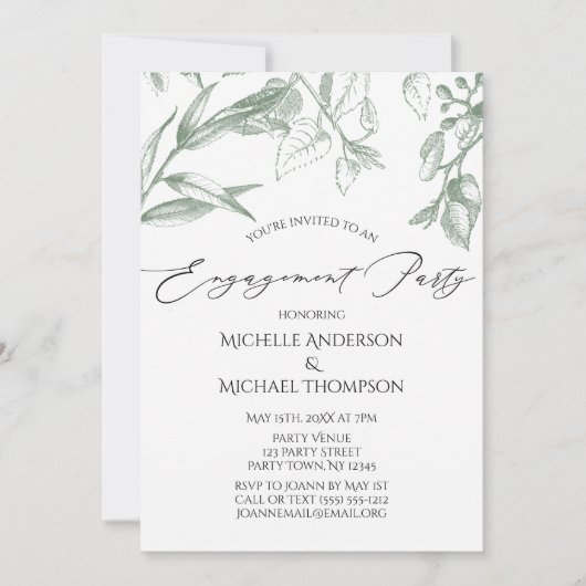 Greenery Botanical Leaves Engagement Party Kaart (Voorkant)