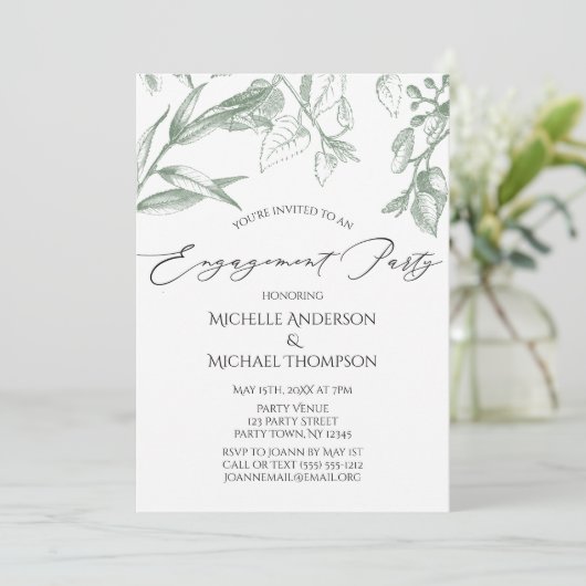 Greenery Botanical Leaves Engagement Party Kaart (Staand voorkant)