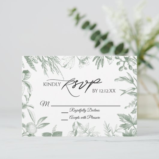 Greenery Botanical Leaves RSVP Card (Staand voorkant)