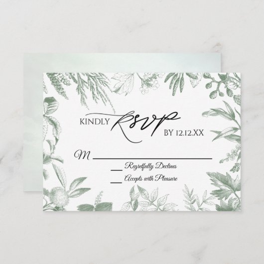 Greenery Botanical Leaves RSVP Card (Voorkant / Achterkant)