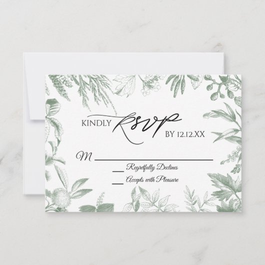 Greenery Botanical Leaves RSVP Card Kaartje (Voorkant)