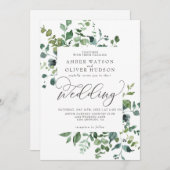Greenery Botanical Leaves Rustic Woodland Wedding Kaart (Voorkant / Achterkant)