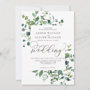 Greenery Botanical Leaves Rustic Woodland Wedding Kaart