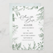 Greenery Botanical Leaves Save the Date Kaart (Voorkant / Achterkant)
