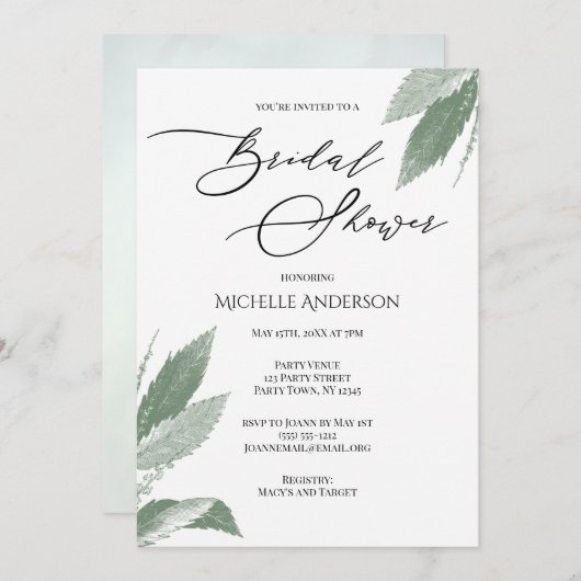 Greenery Botanical Leaves Vrijgezellenfeest Kaart (Voorkant / Achterkant)