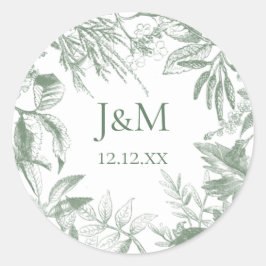 Greenery Botanical Leaves Wreater Ronde Sticker