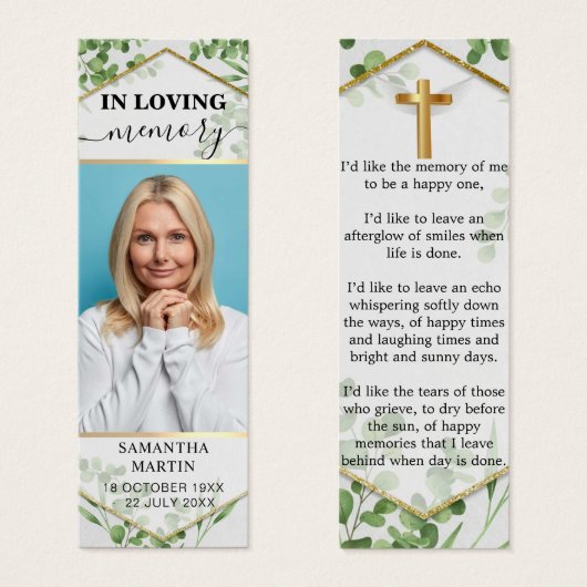 Greenery Botanical Memorial Funeral Bladwijzer Mini Visitekaartjes (Voorkant /achterkant)