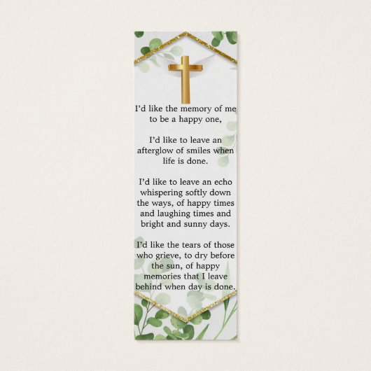 Greenery Botanical Memorial Funeral Bladwijzer Mini Visitekaartjes (Achterkant)