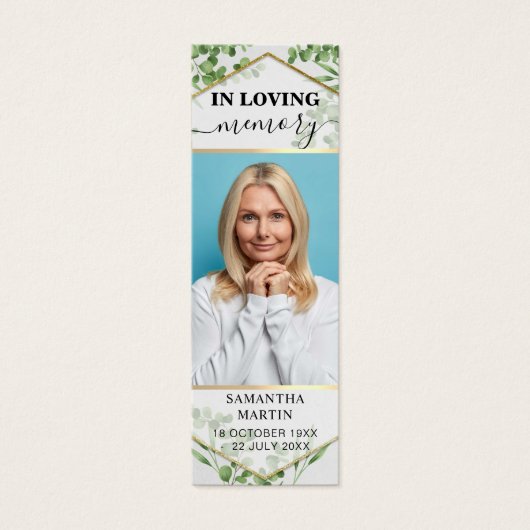 Greenery Botanical Memorial Funeral Bladwijzer Mini Visitekaartjes (Voorkant)