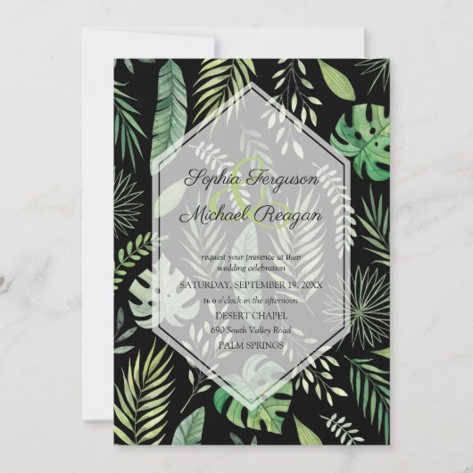 Greenery Botanical op Black Wedding Invitations (Voorkant)