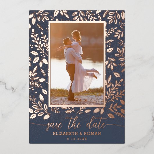 Greenery Botanical Photo Save the Date Folie Uitnodiging (Voorkant)