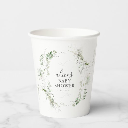 Greenery Botanical Script Baby Shower Papieren Bekers (Achterkant)