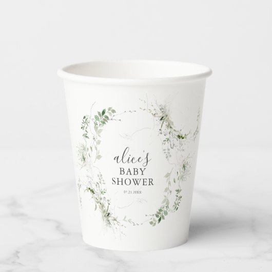 Greenery Botanical Script Baby Shower Papieren Bekers (Voorkant)
