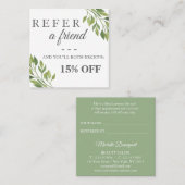 Greenery botanical square elegant referral card (Voorkant / Achterkant)