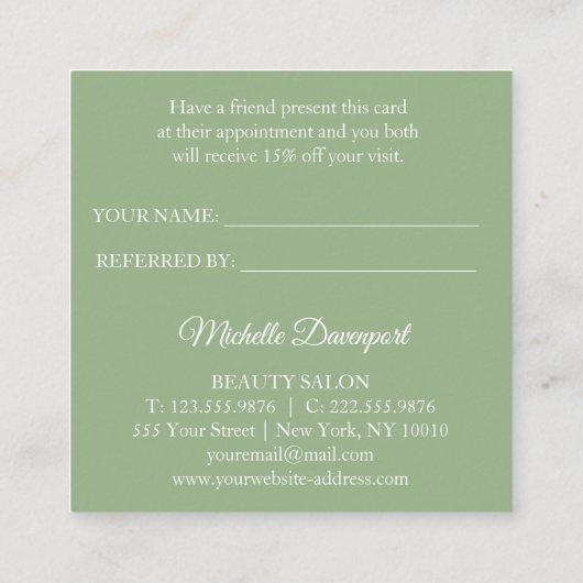 Greenery botanical square elegant referral card (Achterkant)