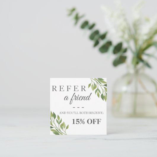 Greenery botanical square elegant referral card (Staand voorkant)
