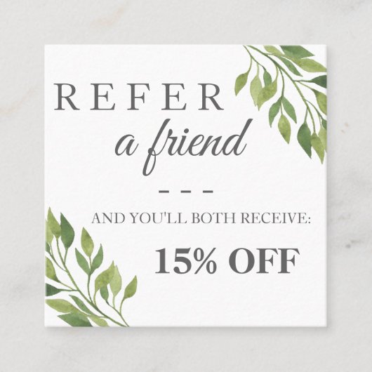 Greenery botanical square elegant referral card (Voorkant)