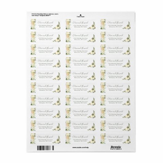 Greenery Botanical Waterverf Ivory White Floral Etiket (Full Sheet)