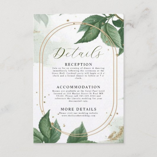 Greenery Botanical Wedding Details Enclosure Card Informatiekaartje (Voorkant)
